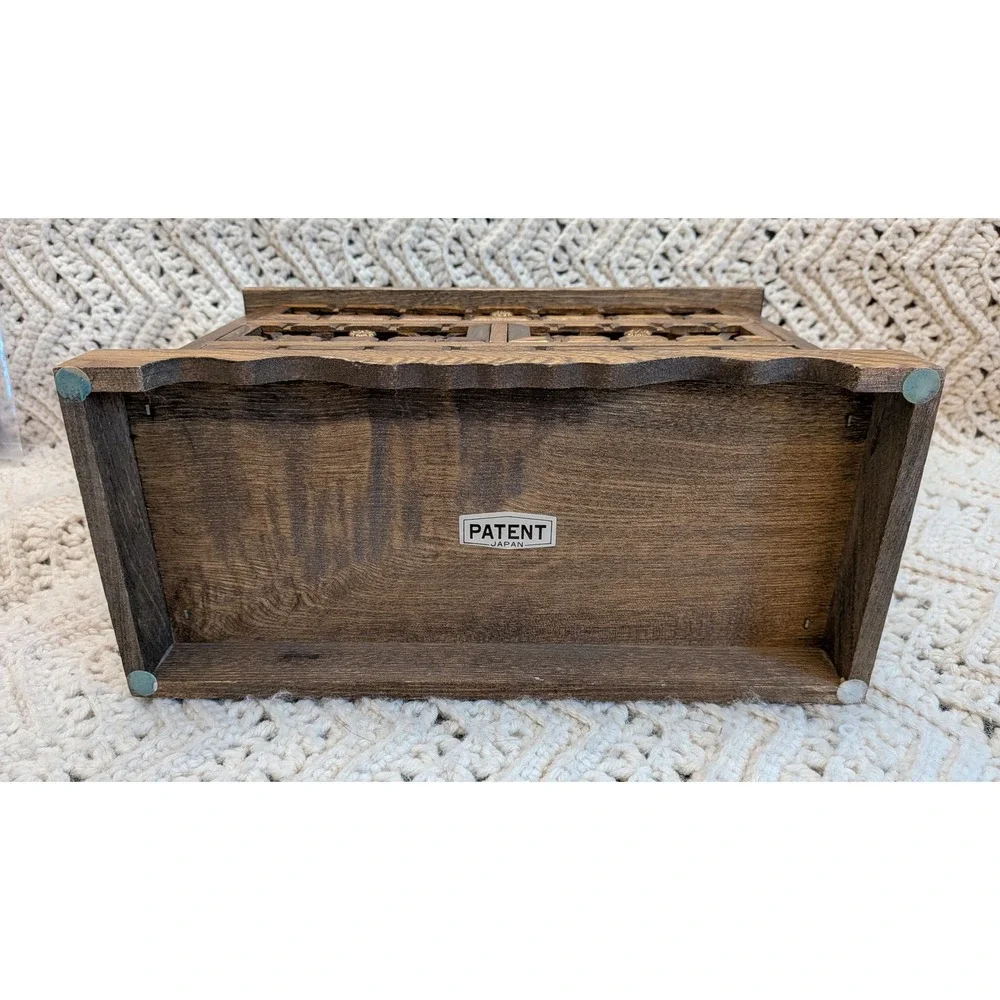 Vintage Wooden Musical Jewelry Box 4 Drawer Dresser Chest Lattice Wood Mustard